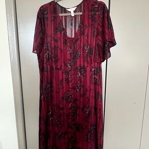 Addition Elle Burgundy Floral Maxi Dress with Black Print